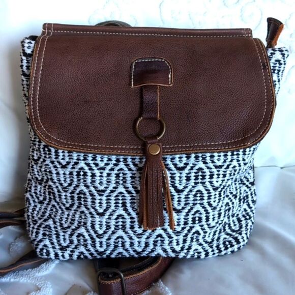 Myra Bag /Leffis Boho Rug/Leather Canvas  Tassel  Backpack NWOT main image 10